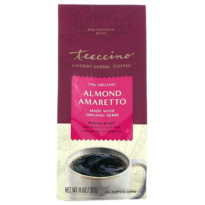 Teeccino Травяной кофе с цикорием, средняя обжарка, без кофеина, миндальный амарето, 11 унц. (312 г)