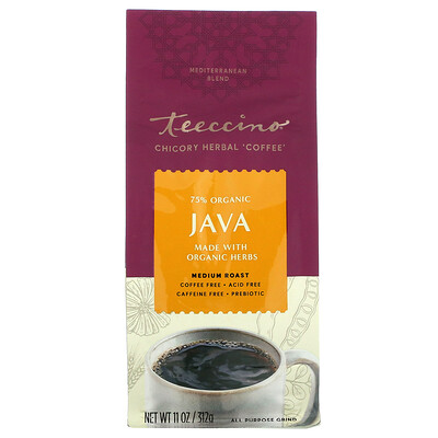 Teeccino Травяной кофе из цикория, Java, средней обжарки, без кофеина, 312 г (11 унций)