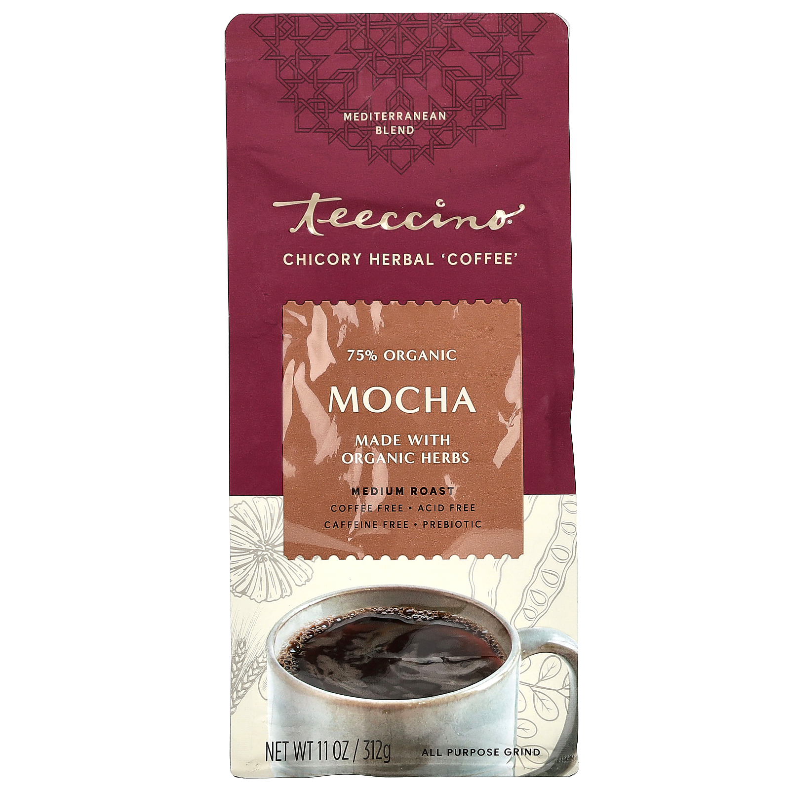Кофе Teeccino Mocha средней обжарки без кофеина 11 унций 312 г без кофеина и 2990₽