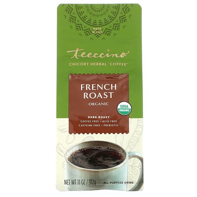 Купить Teeccino Chicory Herbal Coffee, Organic French Roast, Dark Roast, Caffeine Free, 11 oz (312 g)