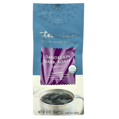 Teeccino  Organic Chicory Herbal Coffee  Dandelion  Dark Roast  Caffeine Free  10 oz (284 g)