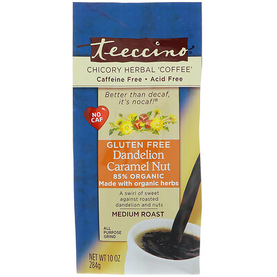 Купить Teeccino Chicory Herbal Coffee, Medium Roast, Dandelion Caramel Nut, Caffeine Free, 10 oz (284 g)