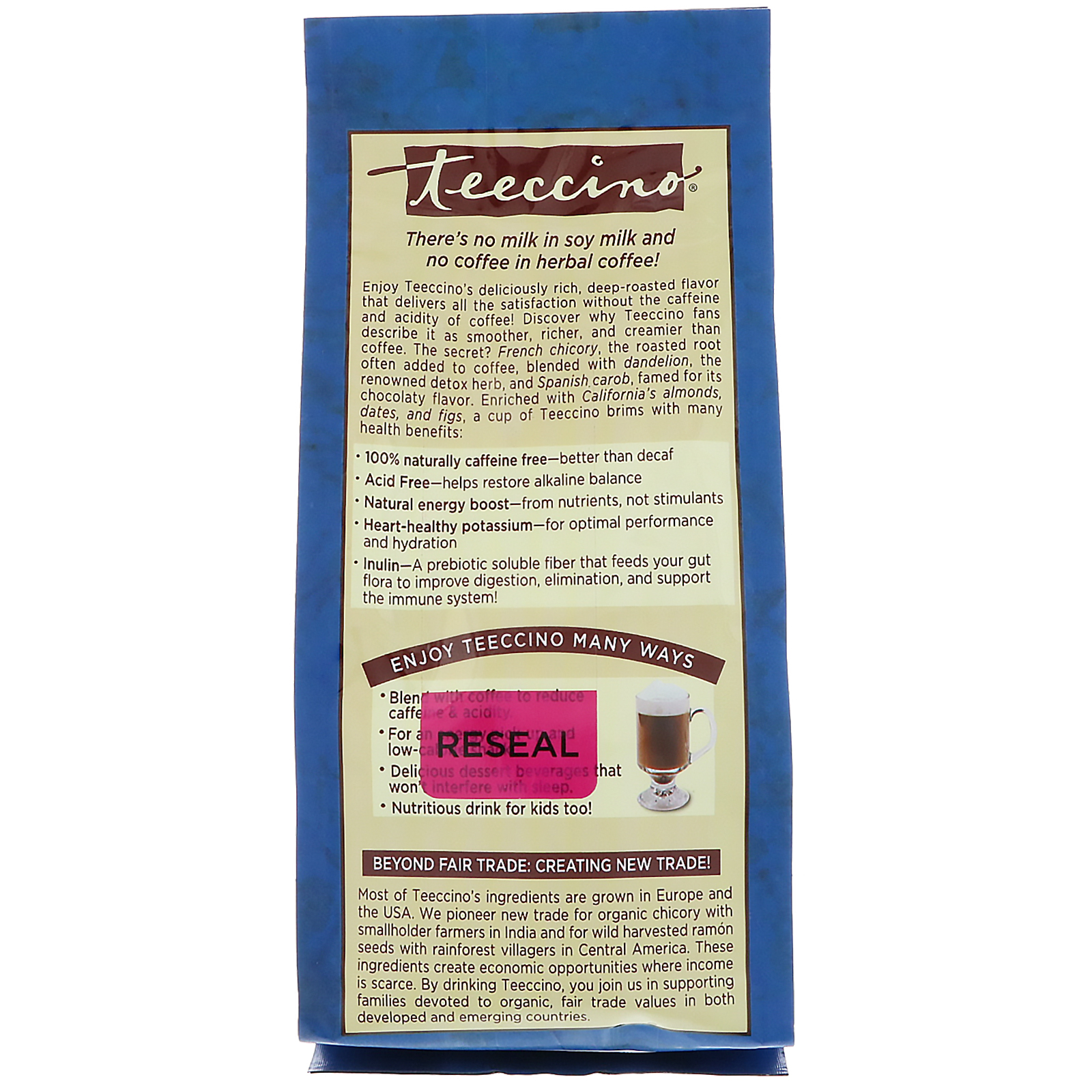Teeccino, Chicory Herbal Coffee, Dandelion Medium Roast, Caramel Nut