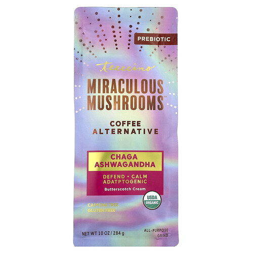 Teeccino, Miraculous Mushrooms™ Coffee Alternative, Chaga Ashwagandha, Butterscotch Cream, Caffeine Free, 10 oz (284 g)