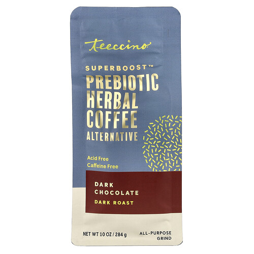 Teeccino, Superboost™ Prebiotic Herbal Coffee Alternative, Dark Chocolate, Dark Roast, Caffeine Free, 10 oz (284 g)