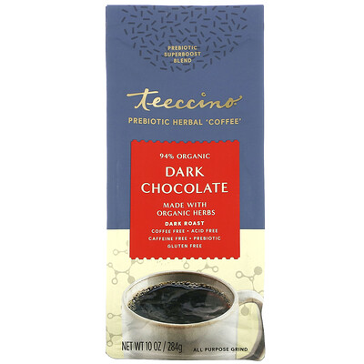 Купить Teeccino Prebiotic Herbal Coffee, Dark Roast, Caffeine Free, Dark Chocolate, 10 oz (284 g)