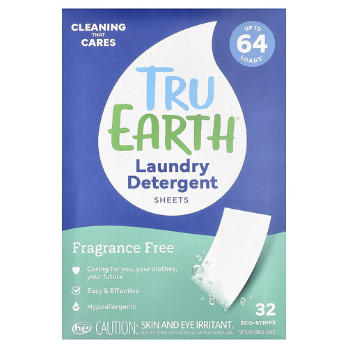 Tru Earth Laundry Detergent Sheets Fragrance Free 32 Eco-Strips