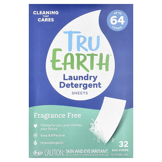 Tru Earth, Laundry Detergent Sheets, Fragrance Free, 32 Eco-Strips