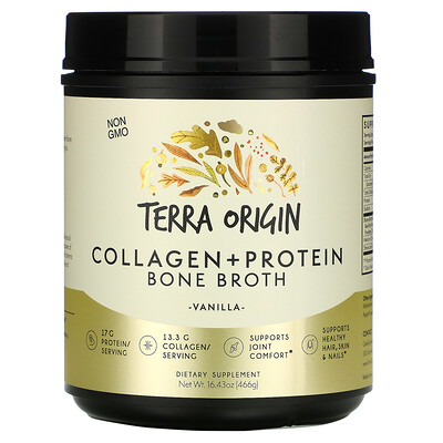 Terra Origin Collagen + Protein Bone Broth, Vanilla, 16.43 oz (466 g)