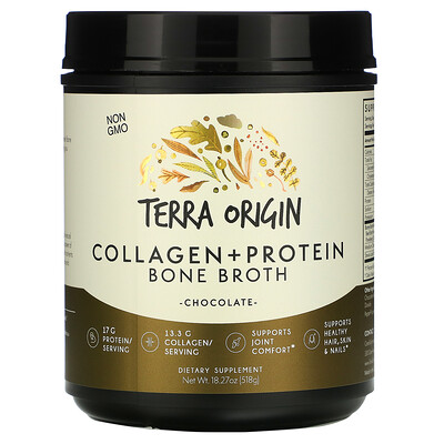 Terra Origin Collagen +Protein Bone Broth, Chocolate, 18.9 oz (536 g)