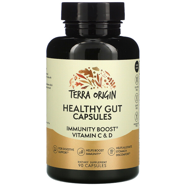 Terra Origin‏, Healthy Gut Capsules with Immunity Boost Vitamin C & D, 90 Capsules
