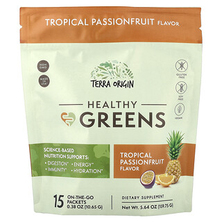 Terra Origin, Healthy Greens, Maracuyá tropical, 15 sobres para llevar, 10,65 g (0,38 oz) cada uno