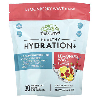 Terra Origin, Hidratación saludable y ondulado, Limoncillo, 30 sobres para llevar, 6,2 g (0,22 oz) cada uno