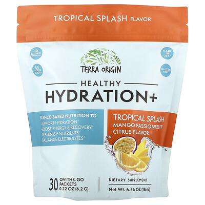 Terra Origin, Healthy Hydration+, Tropical Splash, 30 On-The-Go Packets, 0.22 oz (6.2 g) Each