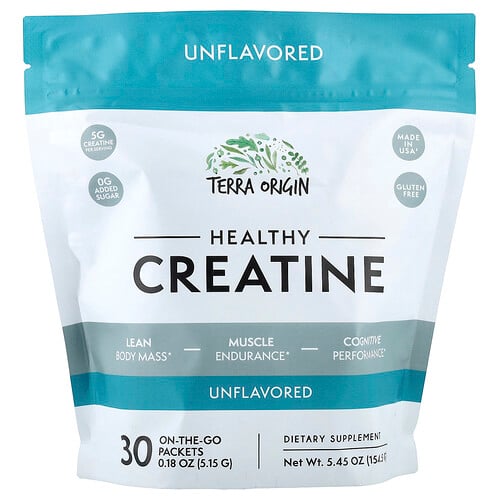 Terra Origin Healthy Creatine, Unflavored, 30 On-The-Go Packets, 0.18 oz (5.15 g) Each