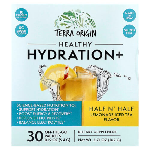 Terra Origin, Healthy Hydration+, Half N' Half Limonade & Eistee, 30 Päckchen, je 5,4 g