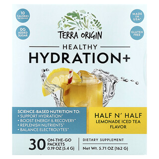 Terra Origin, Healthy Hydration+, Half N' Half Lemonade Iced Tea, 30 On The Go Packets, 0.19 oz (5.4 g) Each