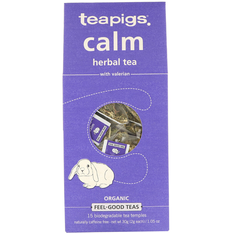 TeaPigs, Calm Herbal Tea with Valerian, Caffeine Free, 15 Tea Temples