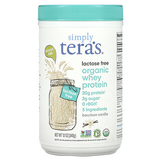 Simply Tera's, Proteína de suero de leche orgánica, Sin lactosa, Vainilla Bourbon, 340 g (12 oz)