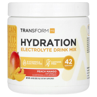 TransformHQ  Hydration  Electrolyte Drink Mix  Caffeine Free  Peach Mango  4.8 oz (135.7 g)