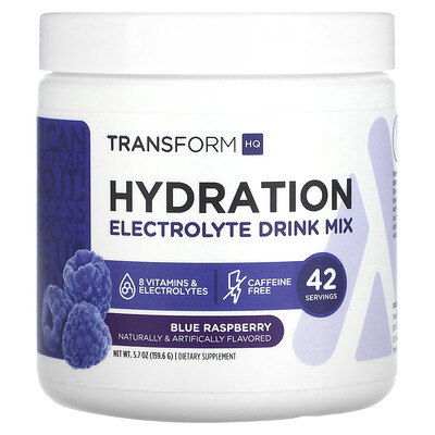 TransformHQ  Hydration  Electrolyte Drink Mix  Caffeine Free  Blue Raspberry  5.7 oz (159.6 g)