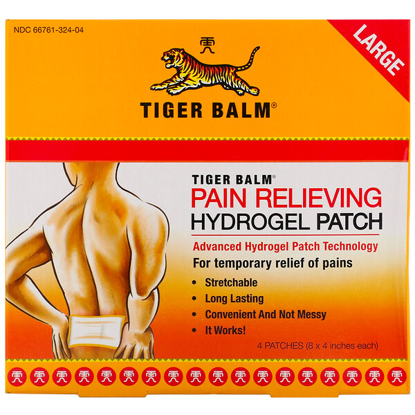 Tiger Balm, Обезболивающий пластырь, большой размер, 4 шт. (8 x 4 дюймов шт.)