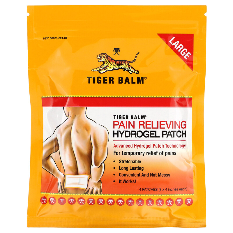 Tiger Balm, Pain Relieving Hydrogel Patch, Large, 4 Patches