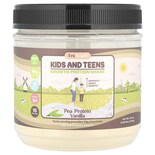 TruHeight, Batido de proteína de guisante para el crecimiento para niños y adolescentes, Para niños de 5 años en adelante, Vainilla, 374 g (0,82 lb)