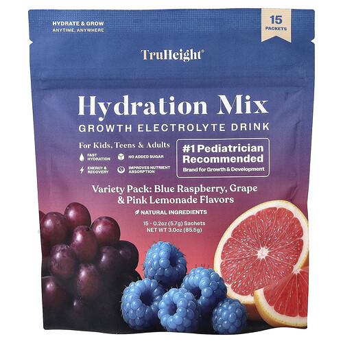 TruHeight, Hydration Mix, Hydration Mix, für Kinder, Jugendliche und Erwachsene, Kombipackung, 15 Päckchen, je 5,7 g (0,2 oz.).