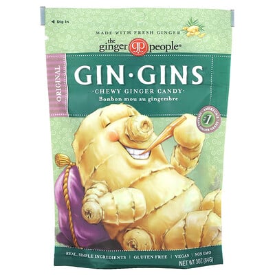 The Ginger People Gin Gins, жевательные имбирные конфеты, оригинальные, 84г (3унции)