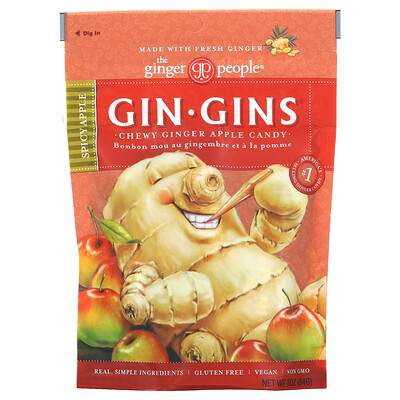 The Ginger People GinGins, жевательное имбирное печенье, пряное яблоко, 3 унции (84 г)