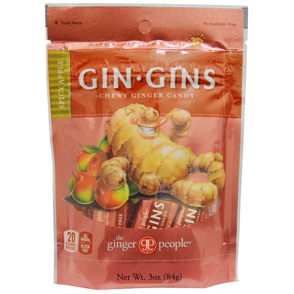 The Ginger People, Gin·Gins, жевательное имбирное печенье, пряное яблоко, 3 унции (84 г)