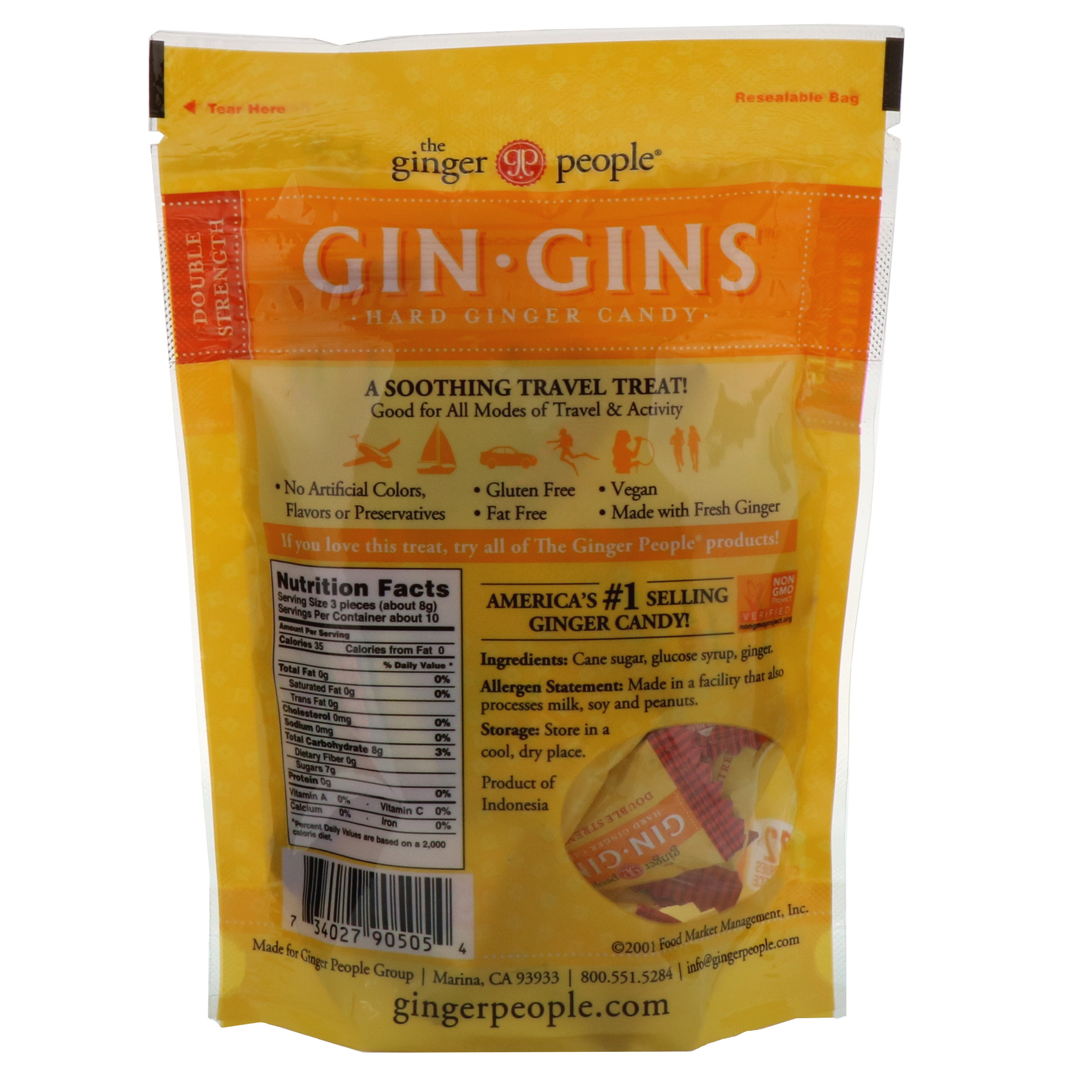 The Ginger People Gin Gins Hard Ginger Candy Double Strength 3 Oz