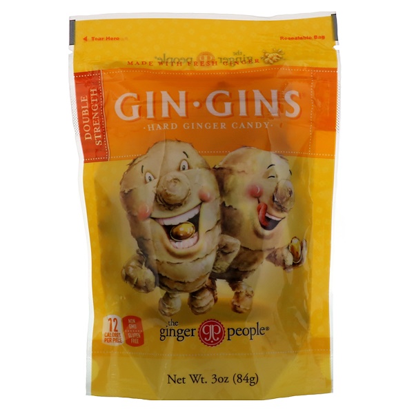 The Ginger People, Gin Gins, Hard Ginger Candy, Double Strength, 3 oz