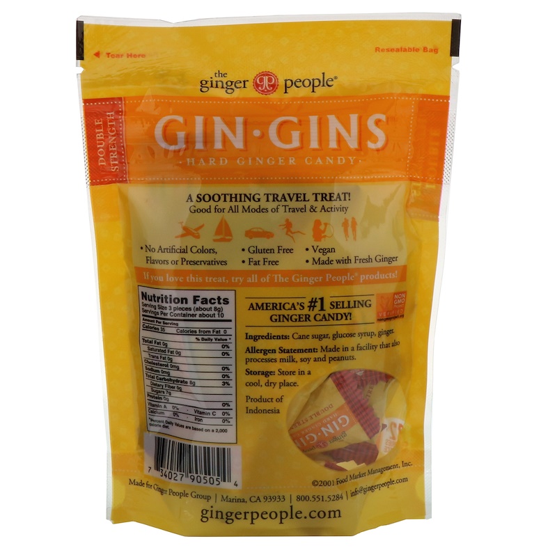 The Ginger People, Gin Gins, Hard Ginger Candy, Double Strength, 3 oz