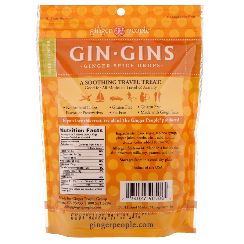 The Ginger People, Gin Gins, Ginger Spice Drops, Sweet Ginger, 3.5 oz