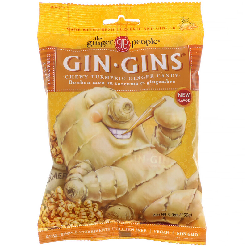 The Ginger People, Gin Gins, Ginger Candy, Spicy Turmeric, 5.3 oz (150