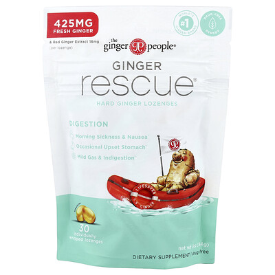 The Ginger People, Ginger Rescue®, Pastillas duras de jengibre, 30 pastillas en envoltorios individuales