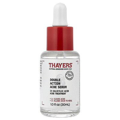 Thayers, Double Action Acne Serum, Acne-Prone Skin, Fragrance-Free, 1 fl oz (30 ml)