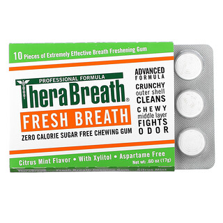 TheraBreath, Fresh Breath Chewing Gum, Sugar Free, Citrus Mint, 6 Pack, 10 Pieces Each