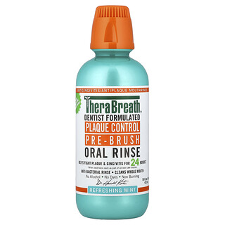 TheraBreath, プラークコントロール プレブラシ オーラルリンス、リフレッシングミント、473ml（16液量オンス）