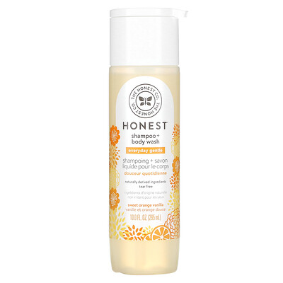 The Honest Company Нежный шампунь на каждый день + гель для душа, сладкий апельсин и ваниль, 295 мл (10,0 жидк. Унции)