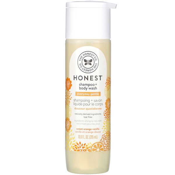 The Honest Company, Нежный шампунь на каждый день + гель для душа, сладкий апельсин и ваниль, 295 мл (10,0 жидк. Унции)