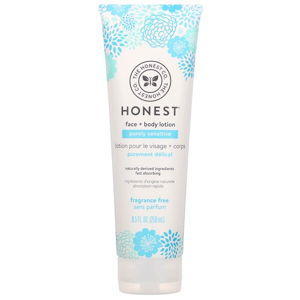The Honest Company, Purely Sensitive, Face + Body Lotion, Fragrance Free, 8.5 fl oz (250 ml)