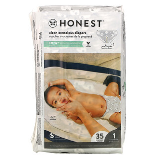 The Honest Company, Honest（オネスト）おむつ、サイズ1、8～14ポンド（3.6～6.4kg）、パンダ柄、35枚