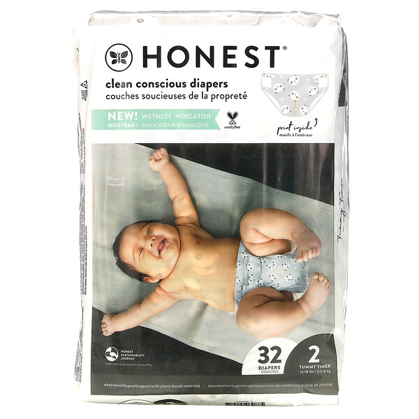 Honest Diapers, Size 2, 12-18 Pounds, Pandas, 32 Diapers