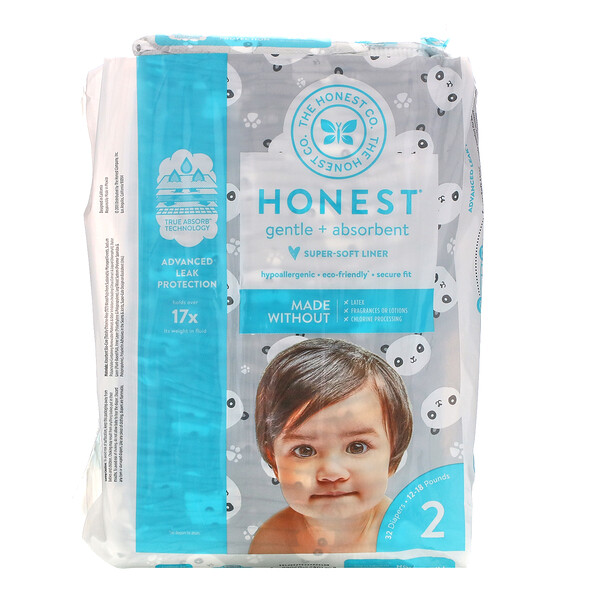 The Honest Company, Honest Diapers, Size 2, 12 18 Pounds, Pandas, 32