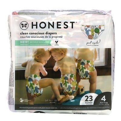 Купить The Honest Company Honest, подгузники, размер 4, 10–16, 7 кг (22–37 фунтов), кактус, 23 подгузника