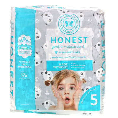 The Honest Company Honest, подгузники, размер 5 (вес более 27 фунтов), Pandas, 20 подгузников