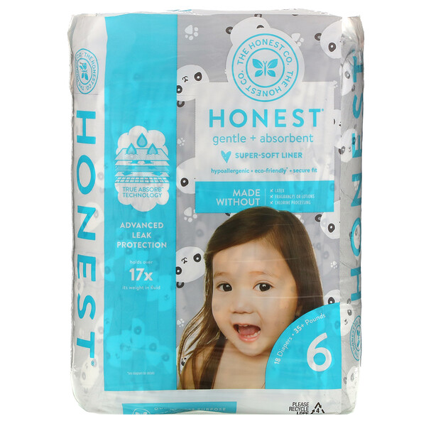 The Honest Company, Honest Diapers, Size 6, 35+ Pounds, Pandas, 18 Diapers